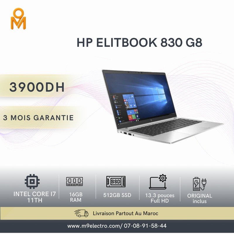 💻 HP EliteBook 830 G8 – Core i7 11ᵉ Génération | 16Go RAM | 512Go SSD