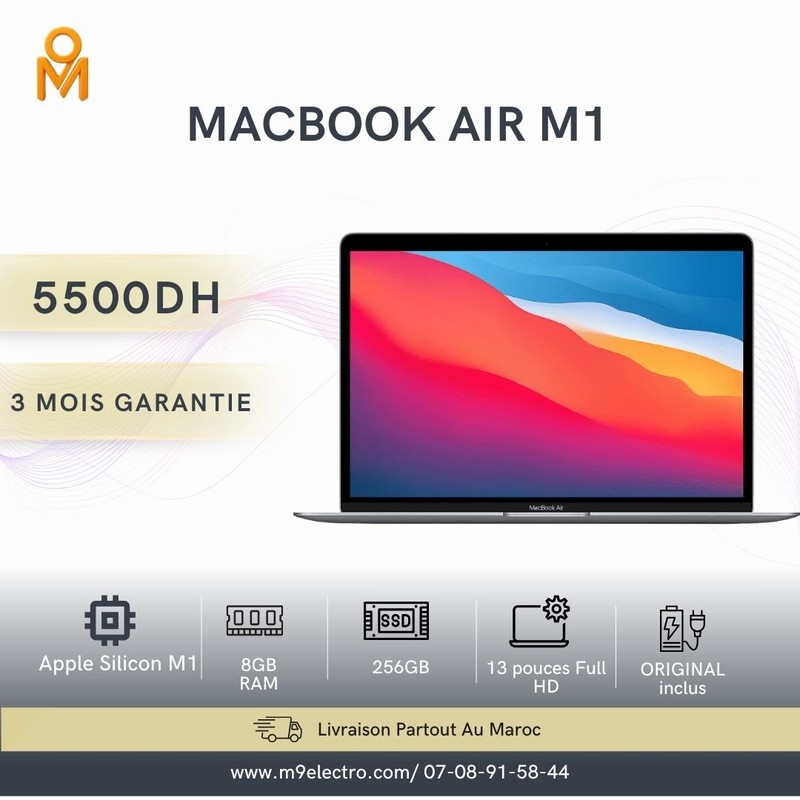 Apple MacBook Air M1 13" – 8 Go RAM – 256 Go SSD – Occasion